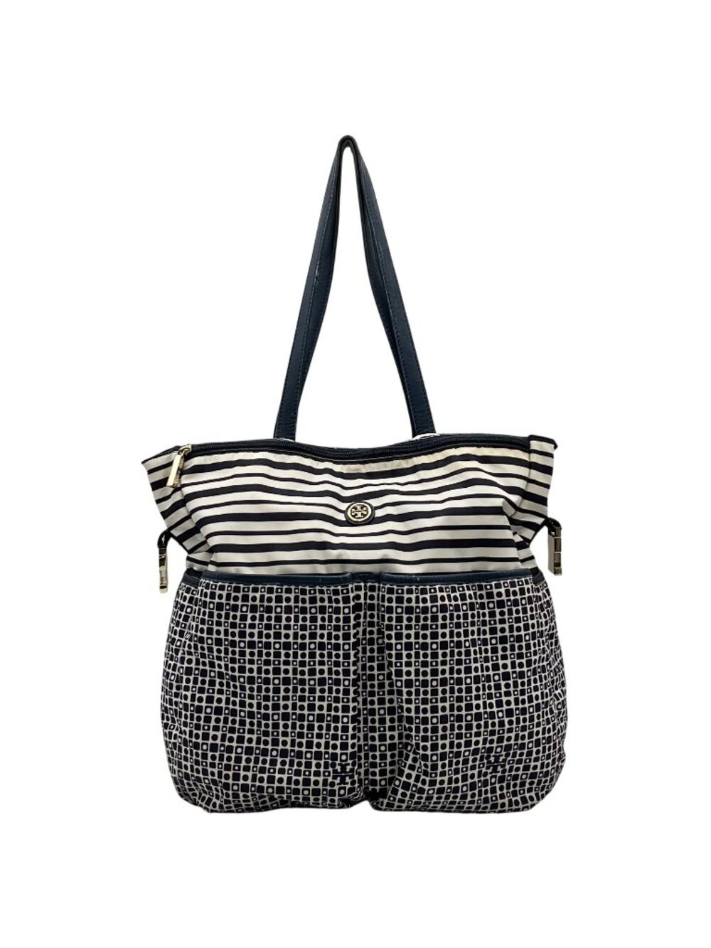 Tory Burch Navy Blue & White Nylon Diaper Bag